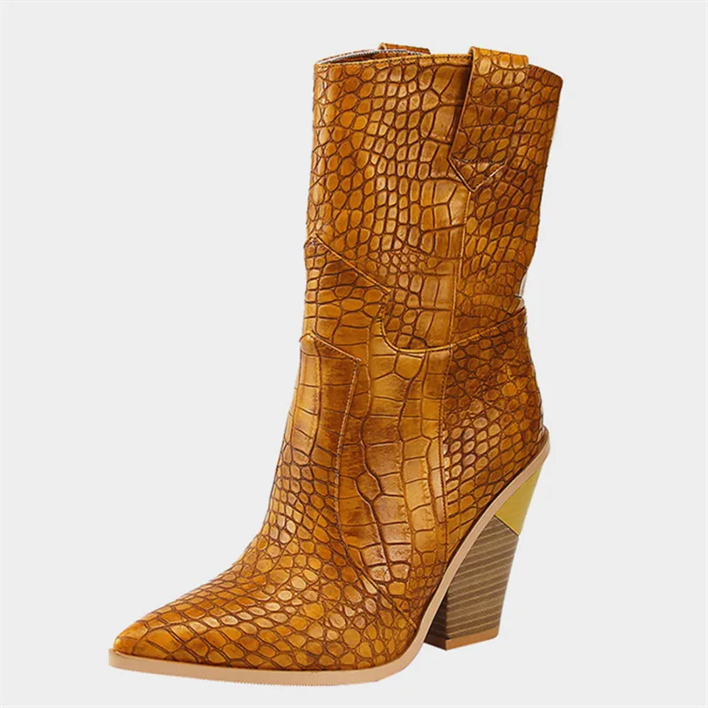 Размер 46 бренд высокое качество ботильоны Для женщин острый носок на осень-зиму ботинки на толстом каблуке Обувь на высоком каблуке в западном стиле; женские ботинки; обувь - Цвет: brown