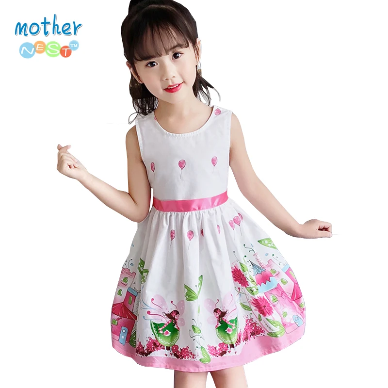 

Mother Nest Girls Dress Cotton Ballon Bowknot Butterfly Elf Fairy Tale Pattern Sleeveless Zipper Princess Clothing Party School