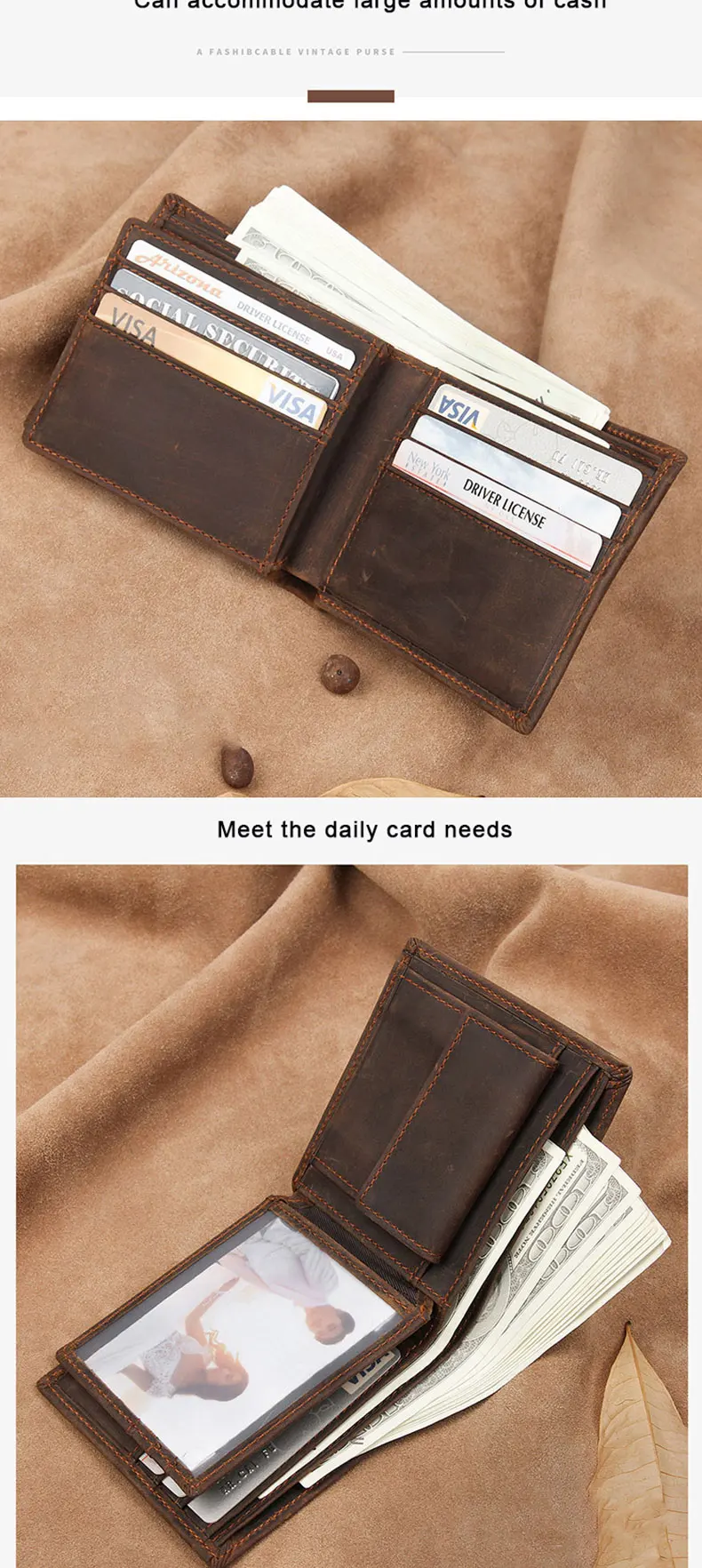 Новый мужской бумажник в винтажном стиле Crazy Horse кожаный мужской кошелек для монет RFID короткий Мужской кошелек держатель для карт Портмоне