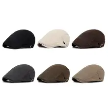 Men Classic Cotton Duckbill Flat Beret Cap British Style Solid Color Retro Newsboy Cabbie Driving Hunting Adjustable Painter Hat