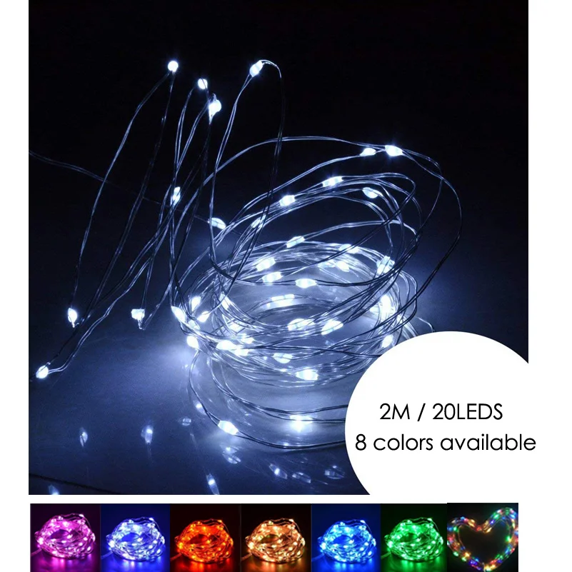

6Ft 20 LED String Fairy Lights Battery Operated Decorative Copper Silver Wire Lights Christmas Decorations For Home Party