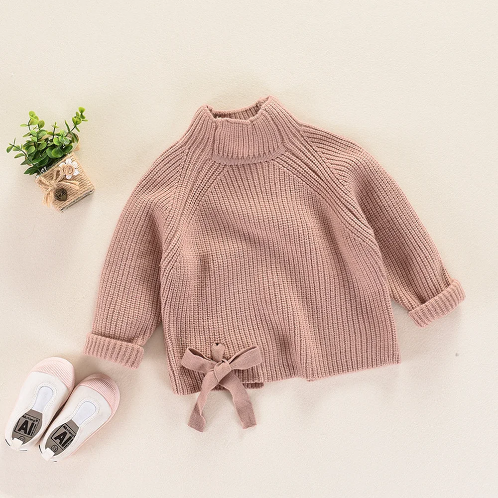 

2019 Autumn and Winter New Korean Version of The Wild Thick Half Turtleneck Bow Tie with A Fork Sweet Girls Knitted Sweaters
