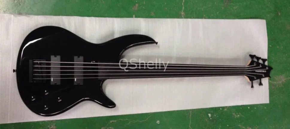 Высокое качество QShelly Пользовательские черный Вольфганг 5 струн EVH fretless ebony гриф электрическая бас гитара музыкальный инструмент магазин