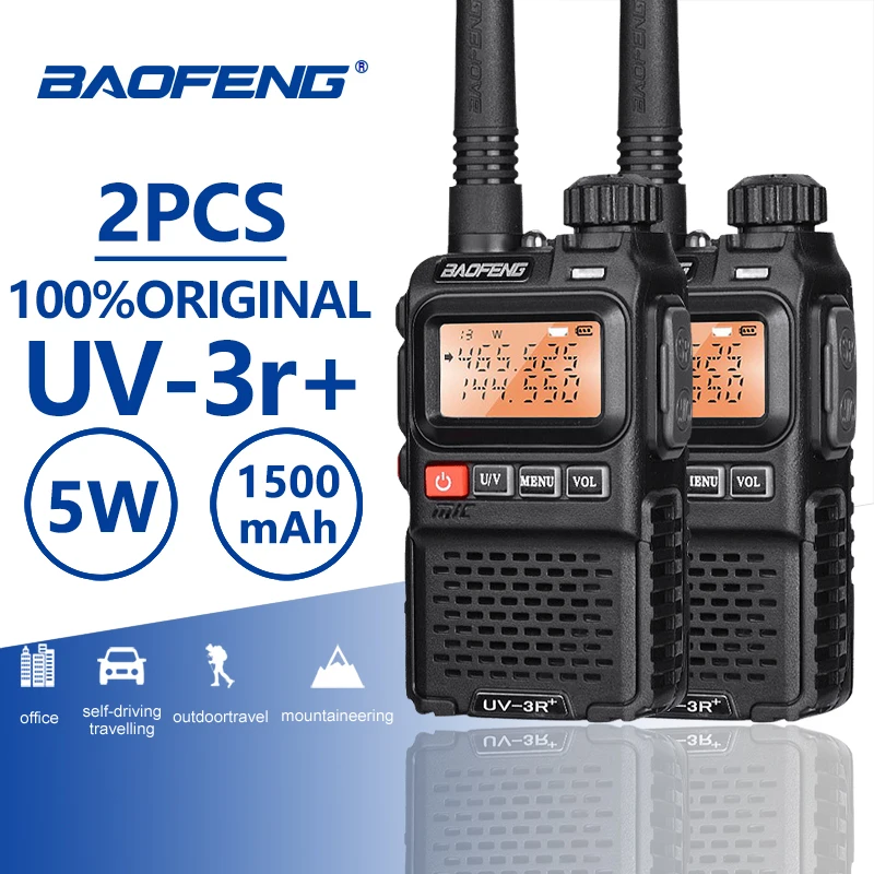 

2pcs BaoFeng UV-3R+ Upgrade Version Mini Walkie Talkie Dual Band Dual Display Amateur Radio Amador Ham Two Way Radio Comunicador