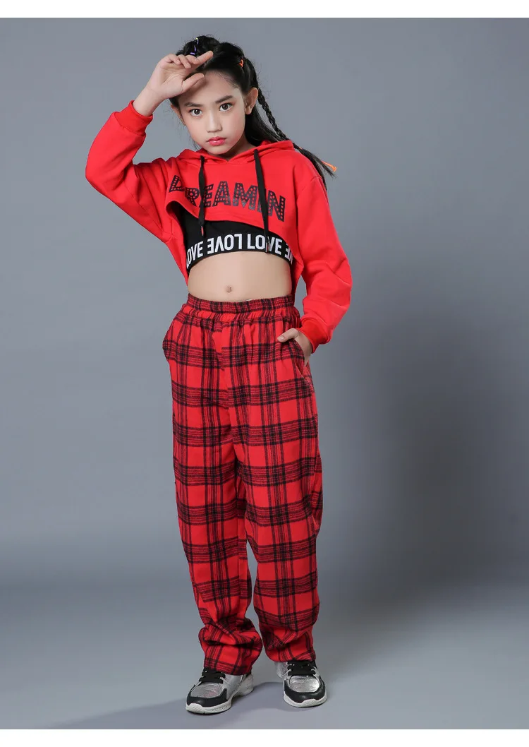 Menino e Menina Primavera e Outono Preto e Branco Crianças com Capuz Dança Traje Conjunto Xadrez Novas Umbilical Hip Hop Rua 12 Cheap Conjuntos de roupas