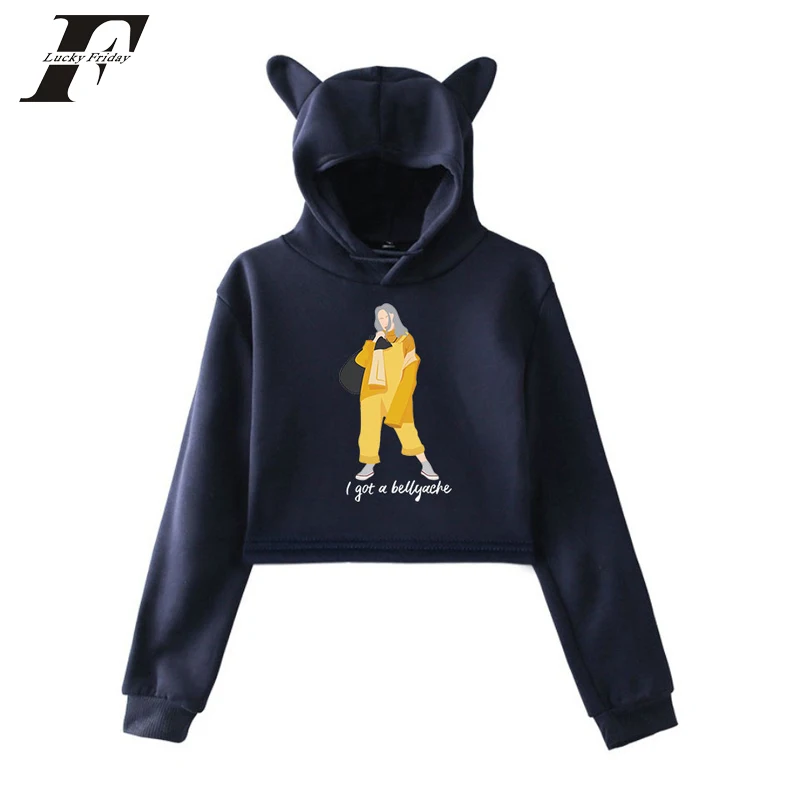 Billie эйлиш Печатный кот укороченный топ толстовки женские летние хлопковые уличные сексуальные хит Горячая Одежда Harajuku