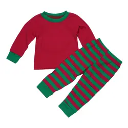2 шт. одежда на Рождество для малышей комплект пижамы Домашняя одежда, одежда для сна в полоску Обувь для мальчиков Обувь для девочек