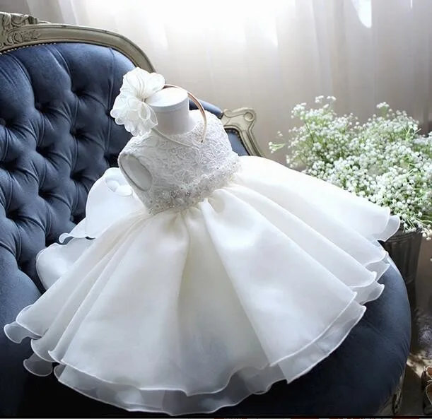 

Glizt Baby Girl Dress White Chiffon Ball Gown Bead Bow Belt Baptism Dress for Girl Infant 1 Year Birthday Christening Gowns