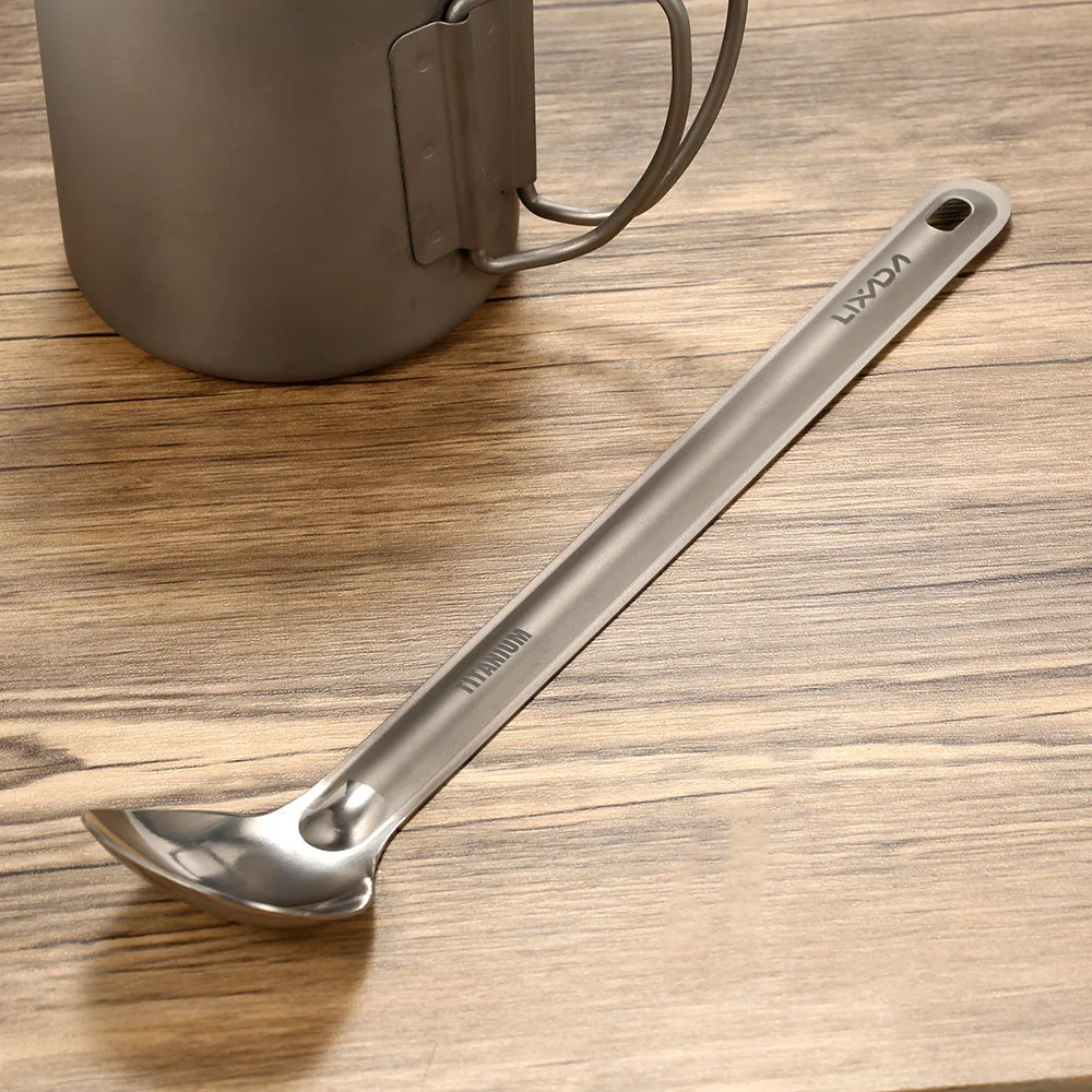 Lixada Титановая Ложка с длинной ручкой с полированной чашей, портативная столовая ложка, столовые приборы, походная посуда для пикника