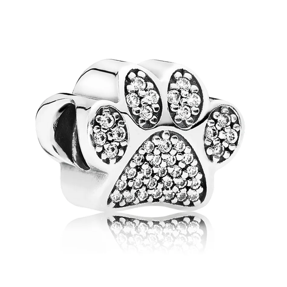 

Authentic S925 Sterling Silver DIY Jewelry Paw Prints Charm fit Pandora Bracelet Bangle Lady Gift Pave Clear CZ