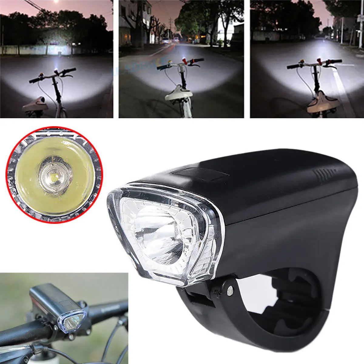 Discount Super Bright LED Bicycle Light Front Waterproof Bicycle Headlight Flashlight 3 Modes Bike Head Lamp Torch Flashlight 14