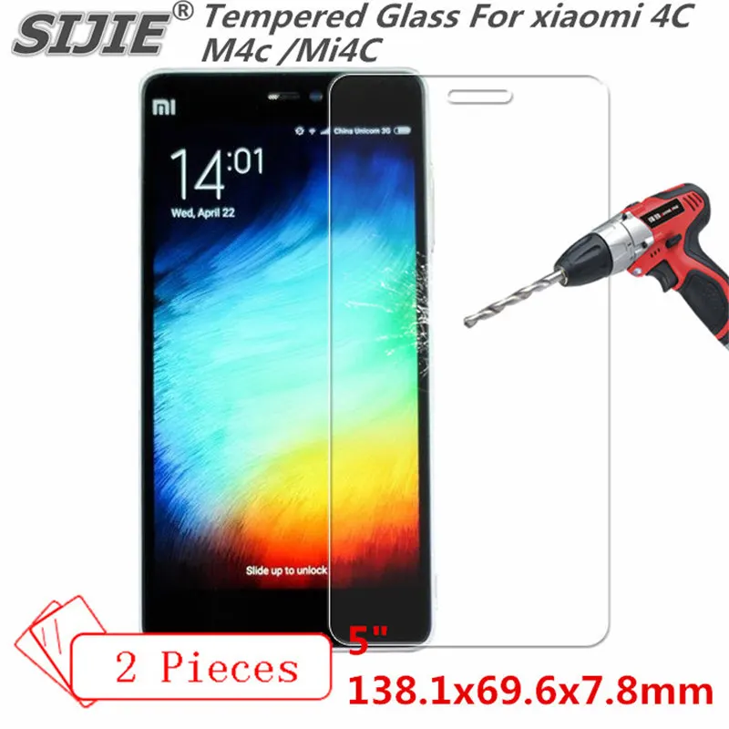 

SIJIE 2PCS Tempered Glass For xiaomi 4C save cover M4c Mi4C red mi xiao Screen Protect xiaomi4C protective 5.5" inch free gift