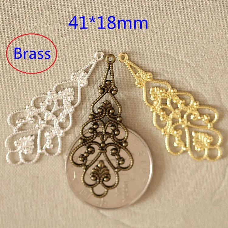 

40 PCS Brass Art Deco Filigree Chandelier Earring Dangles Connectors Stampings Drop 18*41mm - Free Shipping