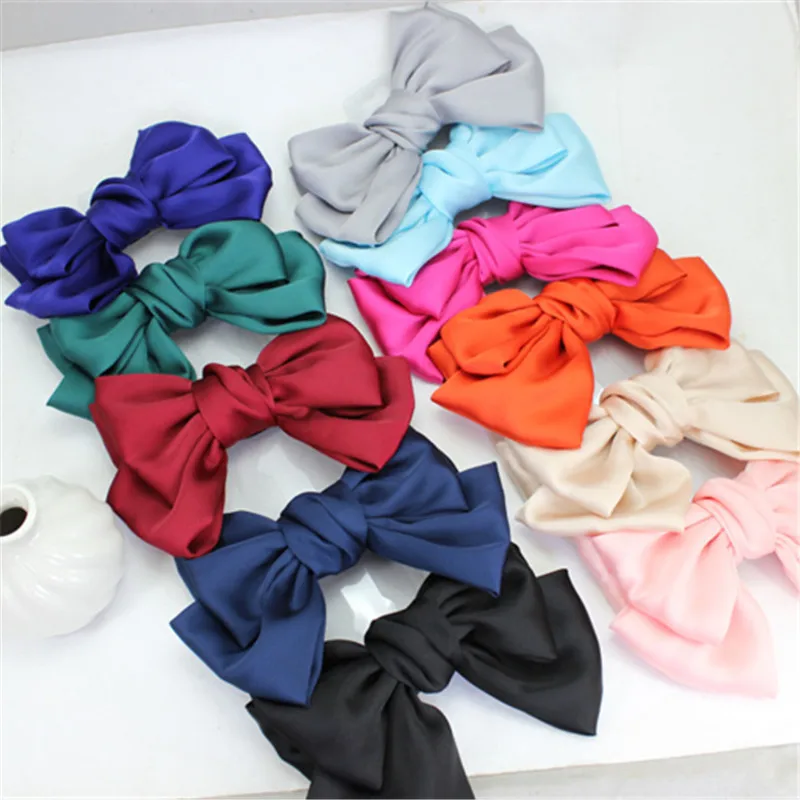 

11 Colors Big Solid Bows Silk Cloth Hair Clips Hairpins Beautiful Girls' Bowknot Barrette HairClips Women Hair Accessories 2019