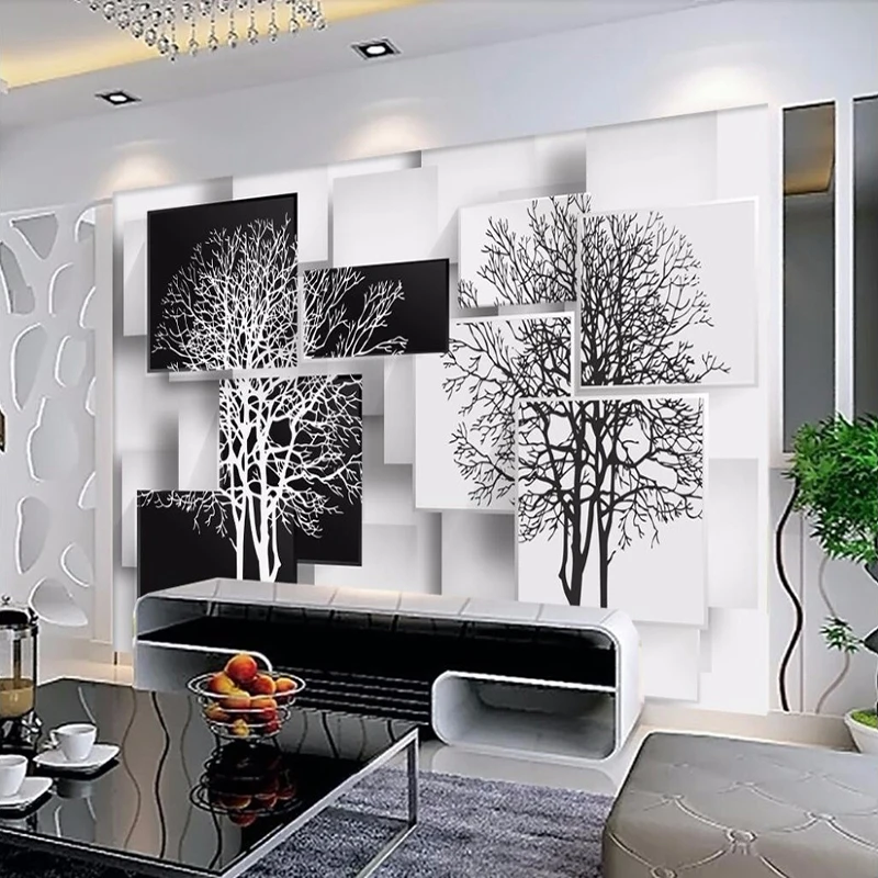 Пользовательские фотообоями Papel де Parede 3D современный черный белый цвет большое