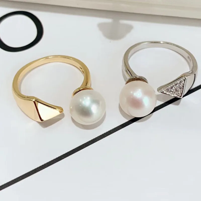 

2019 Freshwater Pearls Ring 925 Sterling Silver Rings Freshwater Pearl Wedding Ring Golden Silvery Jewelry for Women Gift