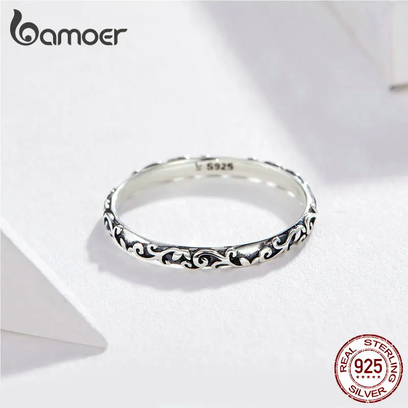 BAMOER Engraved Pattern Ring Real 925 Sterling Silver Black Tibetan Silver Small Finger Rings Unisex Fine Jewelry SCR513 - Image 2