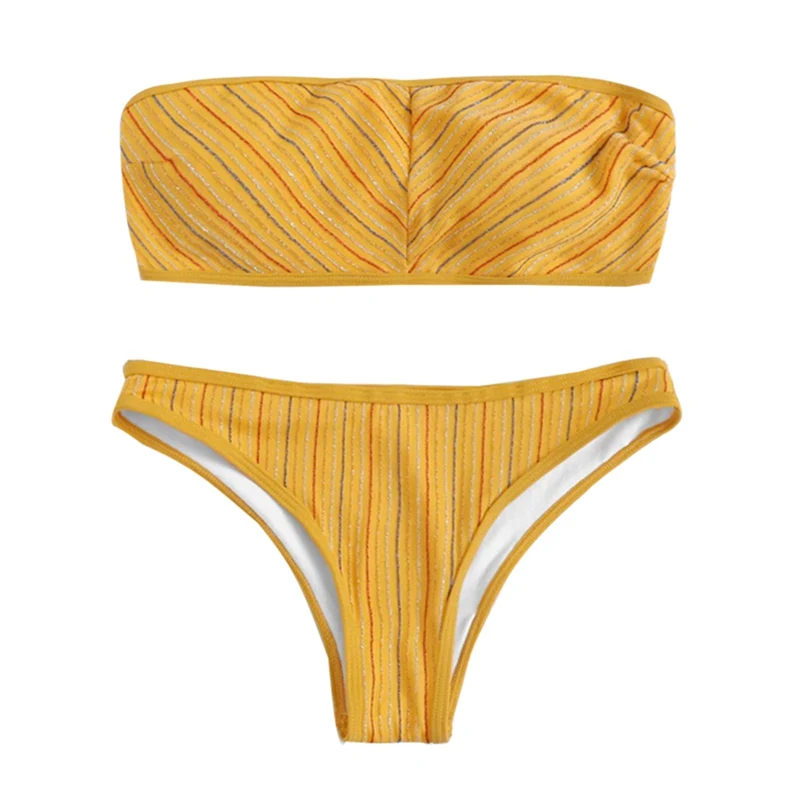 

Sexy Bikini 2019 Striped Push Up Bikini Set Yellow Swimwear Women Micro Swimsuit Female Bandage Biquini Beach Party Two-Piece