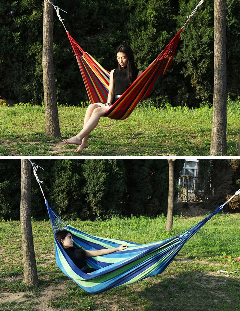 Hammock Swings Portable Outdoor Camping Furniture Stripes Hammock Tent Hanging Sleeping Bed 280cm x 80cm Travel Garden Terrace (5)