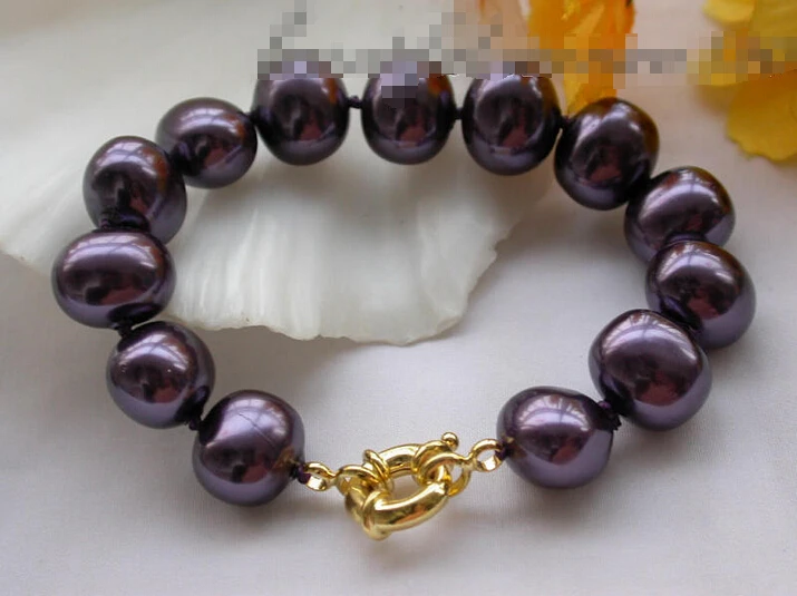

Free shipping >>>>>>8" 15mm egg grape purple south sea shell pearl bracelet