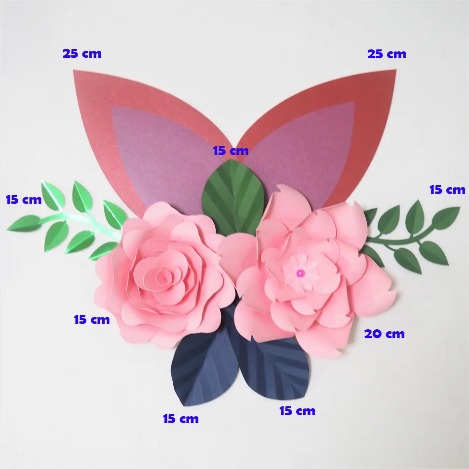 

DIY Giant Paper Flowers Artificial Rose Fleurs Artificielles Backdrop 2pcs+ 5 Leave + 2 Ears Wedding Nursery Decor With Video