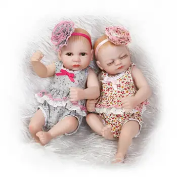 

11 Inch Cute Twins Babies Reborn Baby Girl Dolls Full Silicone Soft Newborn bathe shower Toy Doll For Kids