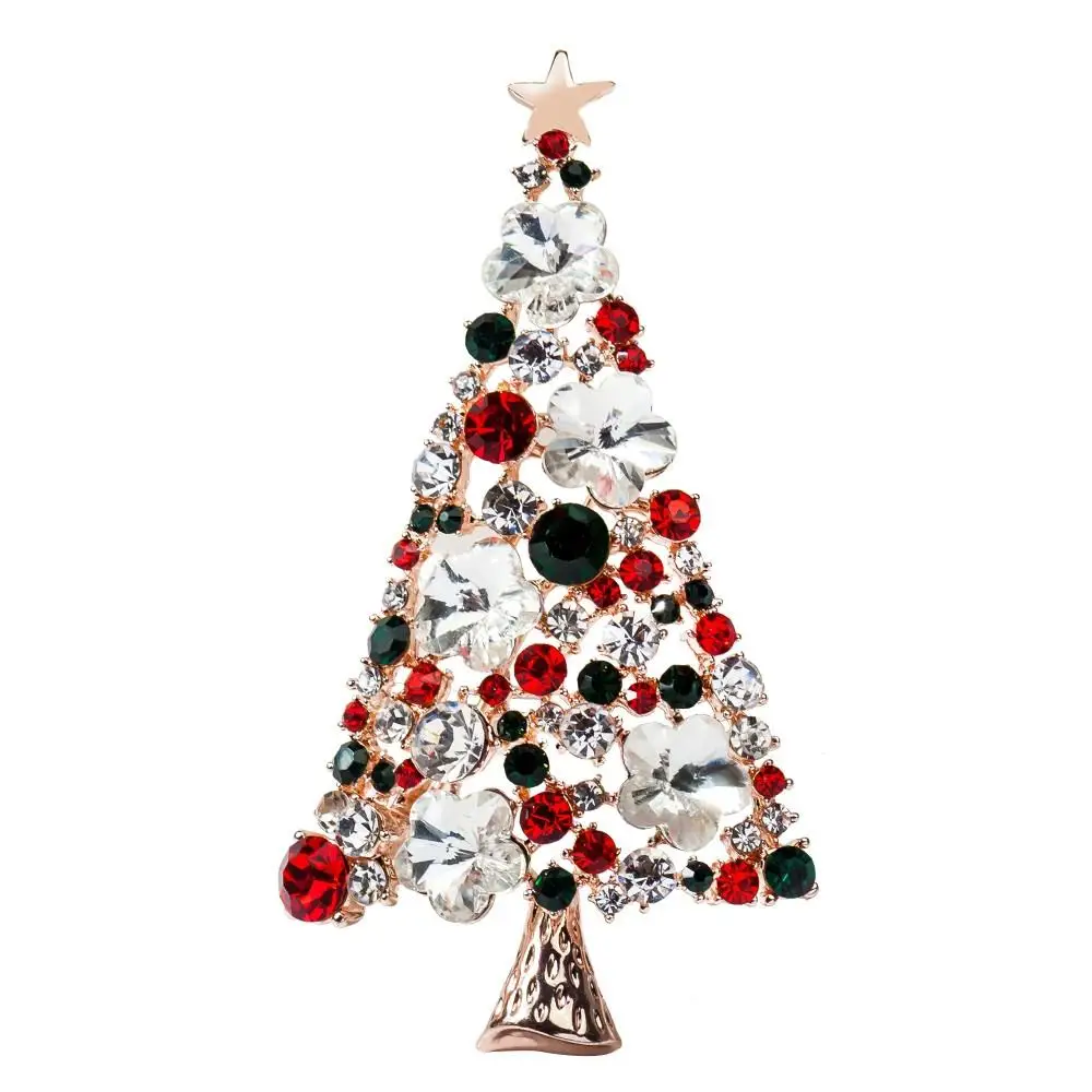 Image Good Quality Colorful Christmas Rhinestone Brooches Pins Best Gift Christmas Tree Design Brooch Jewelry