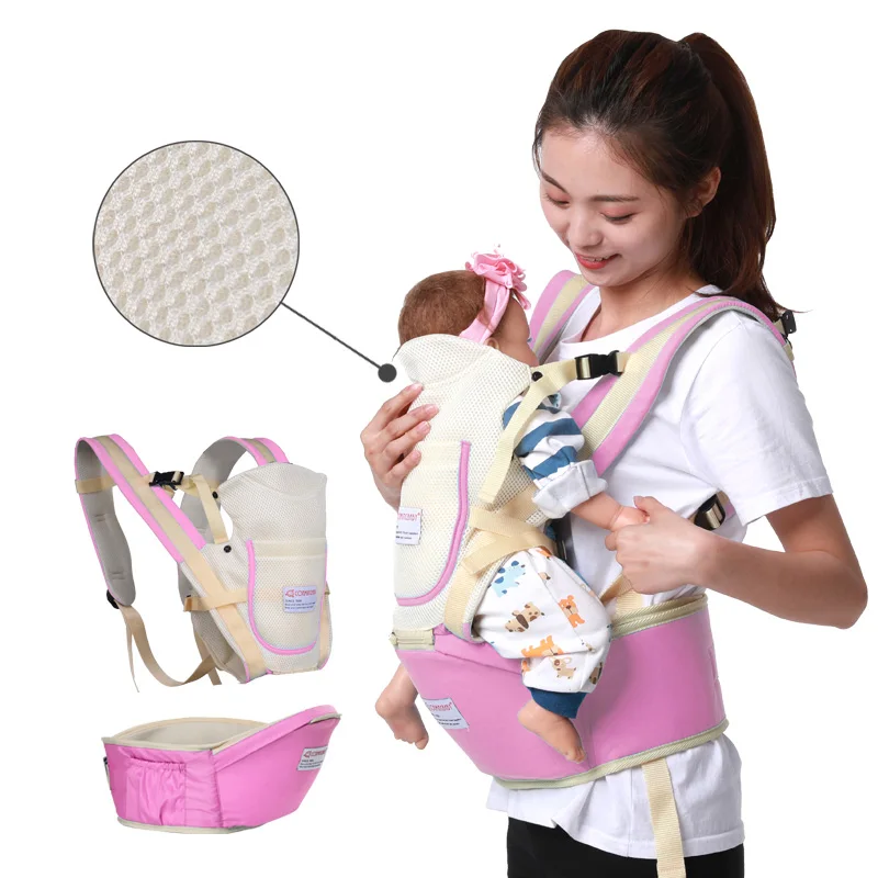 Эргономичные рюкзаки-кенгуру фронтальная эргономичный типа «кенгуру» Обёрточная бумага слинг для младенец манеж для младенцев Детские Hipseat Перевозчик - Цвет: pink breathable