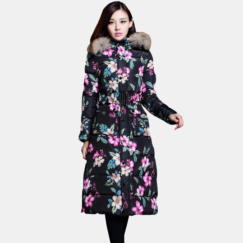 New Winter Coat Korean Women Long Paragraph Slim Knee Thick Fur Collar Coat Female Big Yards Down Padded Coat Jacket 2016 YH306