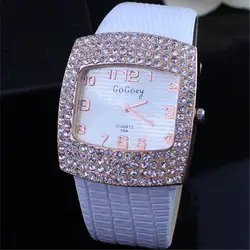 Для женщин площадь Diamond Dial Кварцевые часы 2019 Новый стильный Девушки Леди кожаный ремешок для часов со стразами Горячая часы женские часы