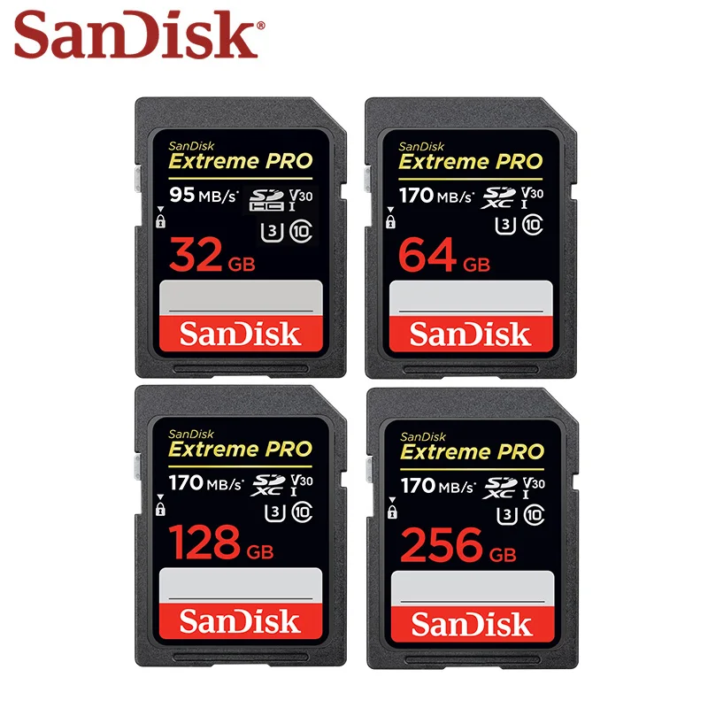 Sandisk Extreme Pro SD Card 256 GB 128 ГБ, 32 ГБ, 64 ГБ Макс читать Скорость 95 МБ/с. SD Card Class 10 U3 карты памяти для Камера
