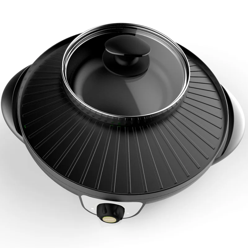 2 In 1 Electric Hot Pot BBQ Grill 1600W Multifunction Portable Home Foldable Non-Stick Split Pots Smokeless Barbecue Pan