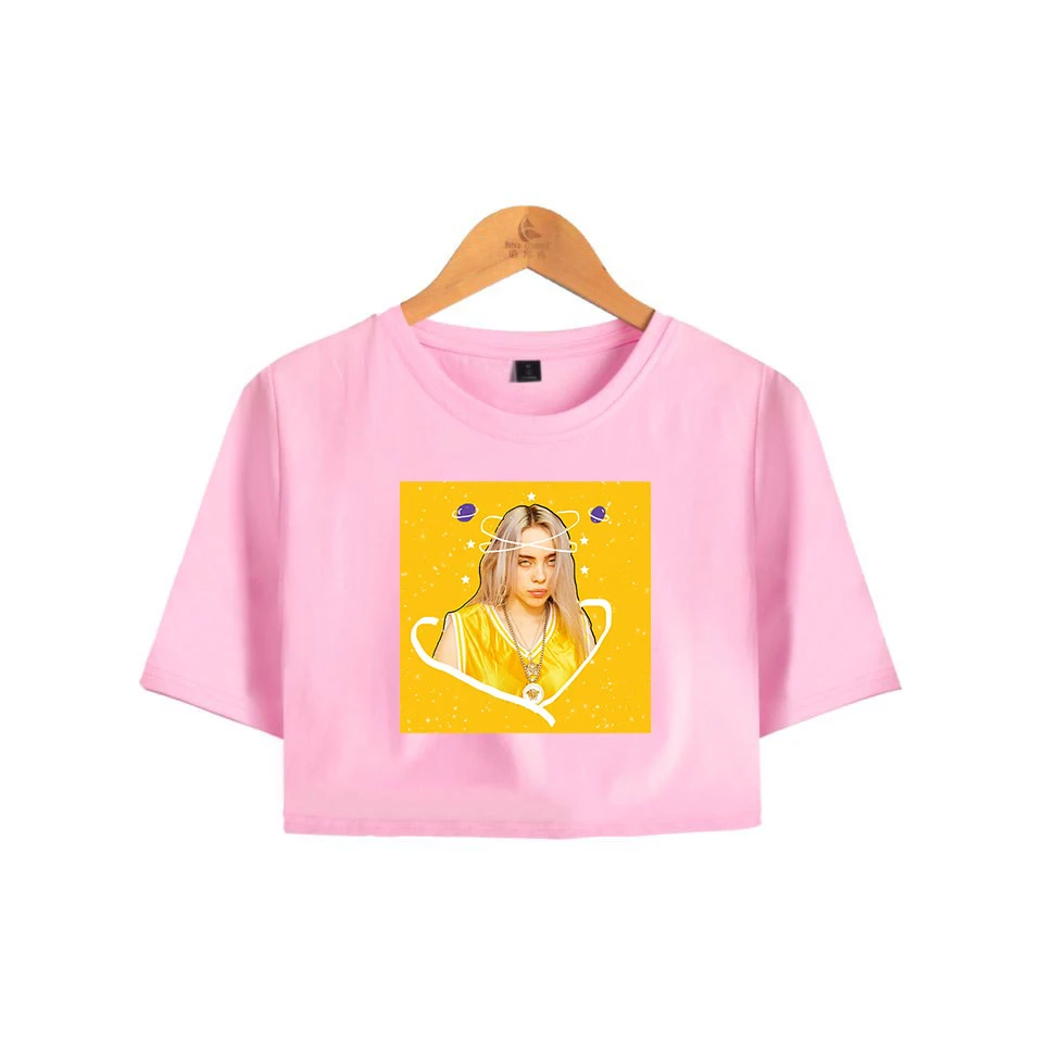 Billie Eilish, футболка с буквенным принтом, 2D принт, пупка, футболка, сексуальные топы, короткий рукав, тонкая посадка, Круглый ворот, черные футболки, новинка, для женщин, лето