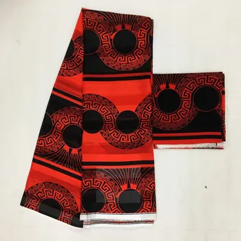

Red&Black Imitated silk fabric African wax pattern 4 yards +2 yards chiffon MOR-13