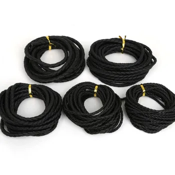 

Hot Pick Size 3mm 4mm 5mm 6mm 7mm Black Color Round Braided PU Leather Cord Rope String For DIY Bracelets and Necklaces Crafts