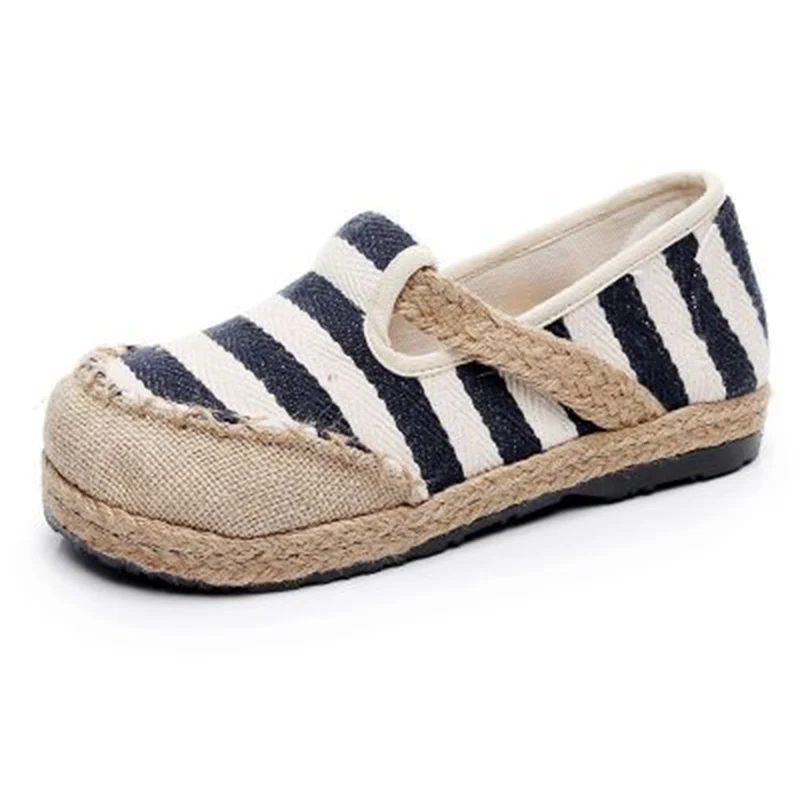Sandalias Mujer Real Hemp 2018 New Old Beijing Shoes Spring Mouth Round Foot Pedal Lazy Stripes National Wind Student Female 36 Women's Shoes
