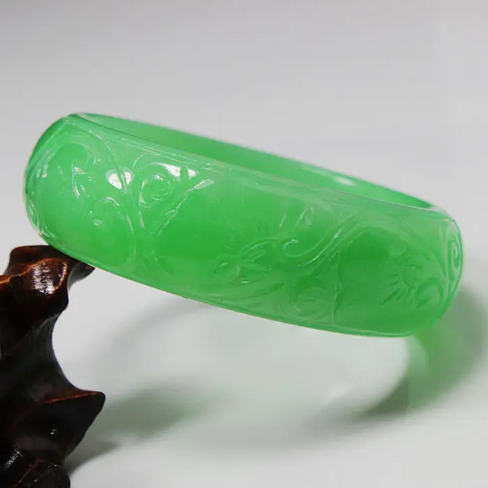 

A-52 Beautiful Hand-carved Emerald Green Nephrite Jade Gems Bracelet Bangle 57mm