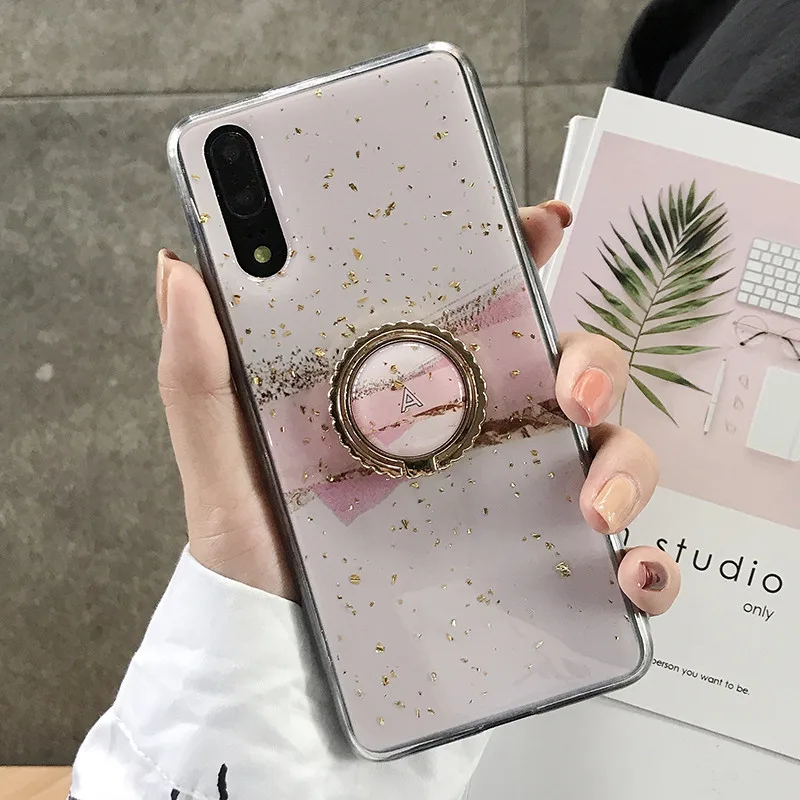 Блеск Мрамор чехол для samsung Galaxy S10 плюс S10e S9 Note 8 9 A9 A7 крышка на силиконовый накладка из мягкого с кольцом-подставкой