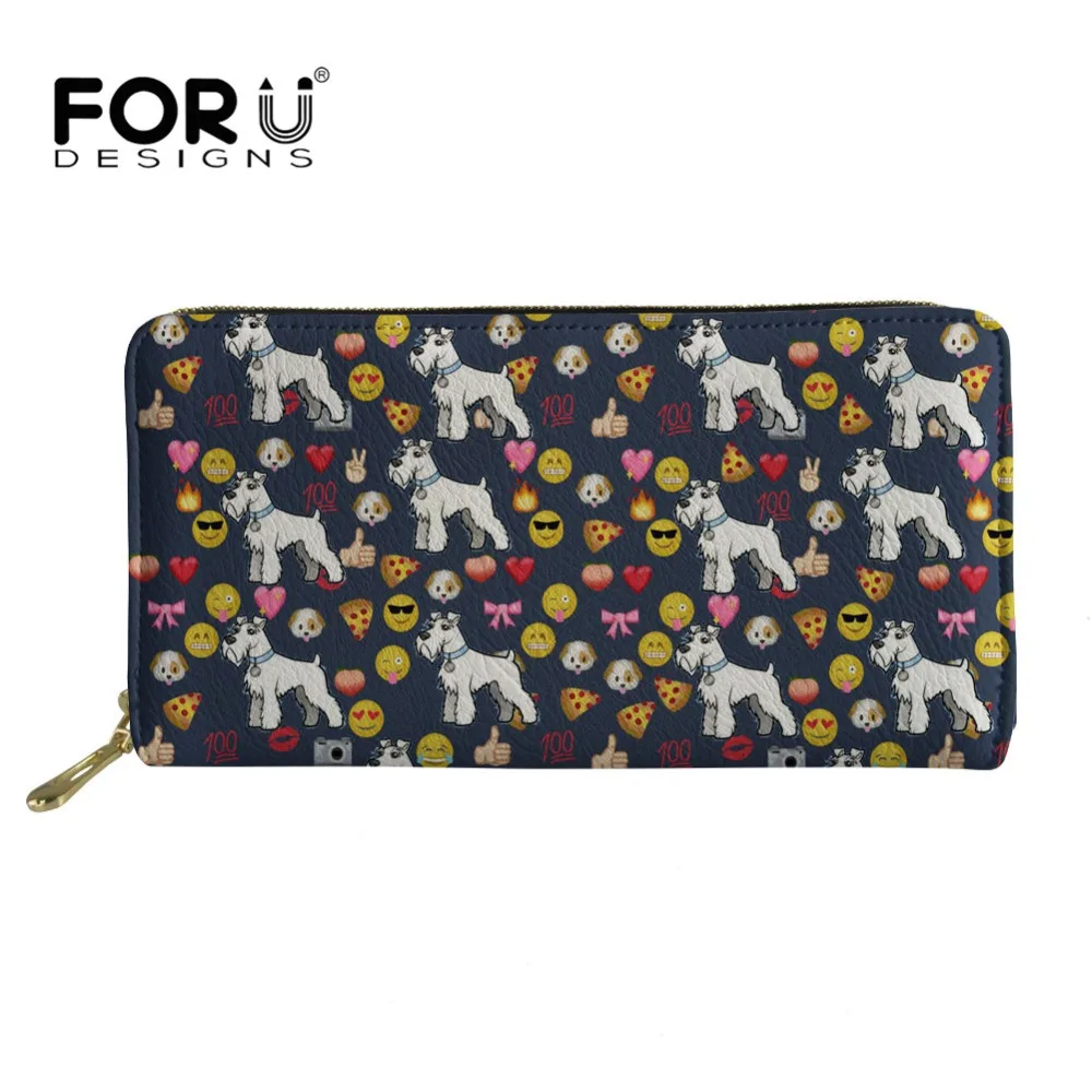 

FORUDESIGNS Schnauzer Emoji Printing Women Wallets Long PU Leather Ladies Purse Card Holder Money Bag Party Case Carteira Femme