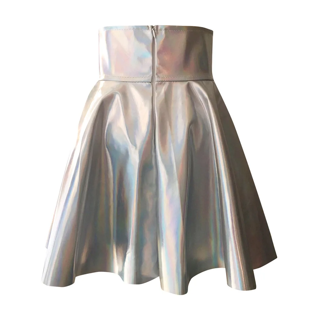 Женская юбка, юбки, faldas jupe femme shein saia harajuku, однотонная голографическая плиссированная юбка, сексуальная короткая мини-юбка с высокой талией#50
