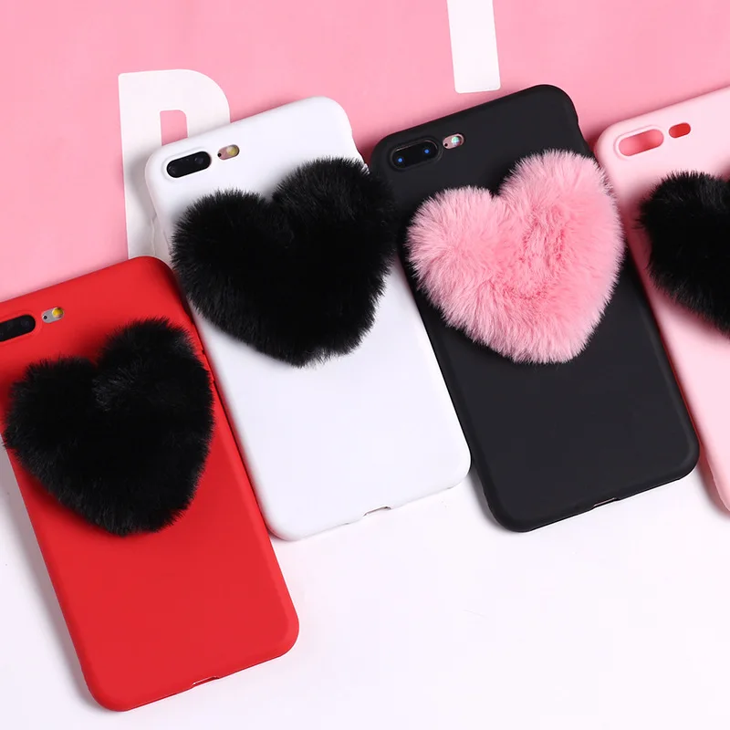 

Note 9 Case 3D Love Heart Fur Ball Cute Soft TPU Cover for Samsung Galaxy Note 8 S6 S7 Edge S8 S9 Plus Case Winter Candy Color