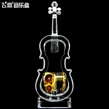 

8.5*4.8*24CM Home Decor Music Boxes Mini Acrylic Crystal Violin Clockwork Music Box Creative Gift