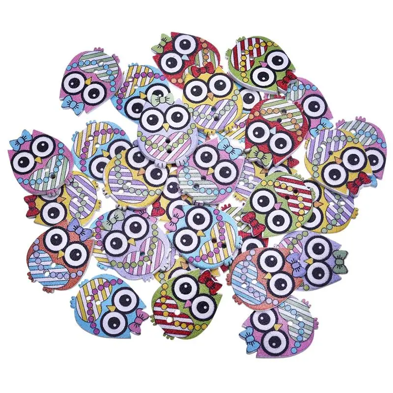 

50Pcs Cute Owl Wood Button Color Random Mixed Sewing Accessories Decorative Wooden Buttons Scrapbooking Handmade Craft DIY Craft