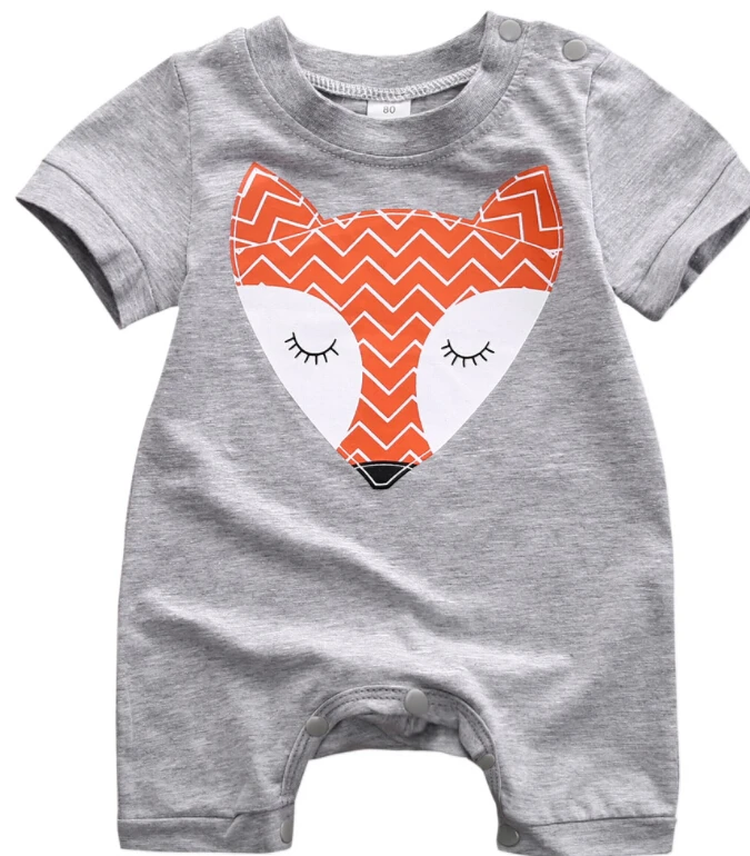 Детский хлопковый комбинезон с коротким рукавом принтом лисы|romper for baby|fox rompercotton