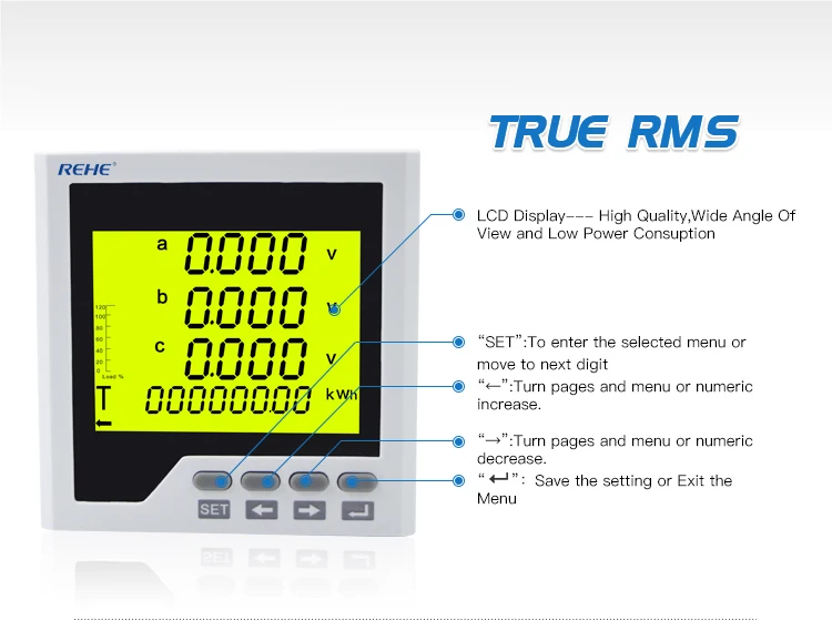 REHE RH-3D3Y 96*96 мм ЖК дисплей Лидер продаж Intelligent Competeur Multifonctions Medidor Multi Функция панель мониторинга метр