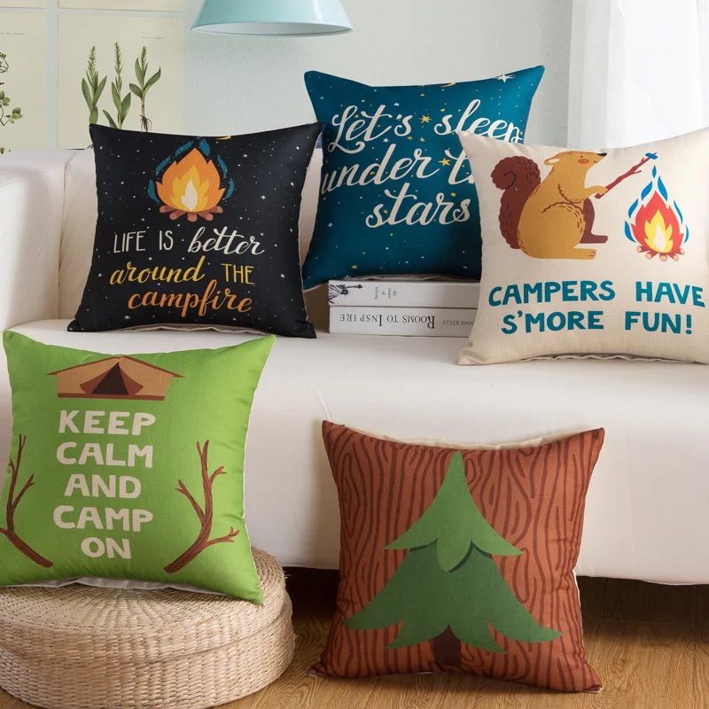 

1pcs Cartoon Style Decor Cotton Linen Cushion Multicolor Letter Pattern Print Sofa Throw Pillow Home Decor Square Cojines