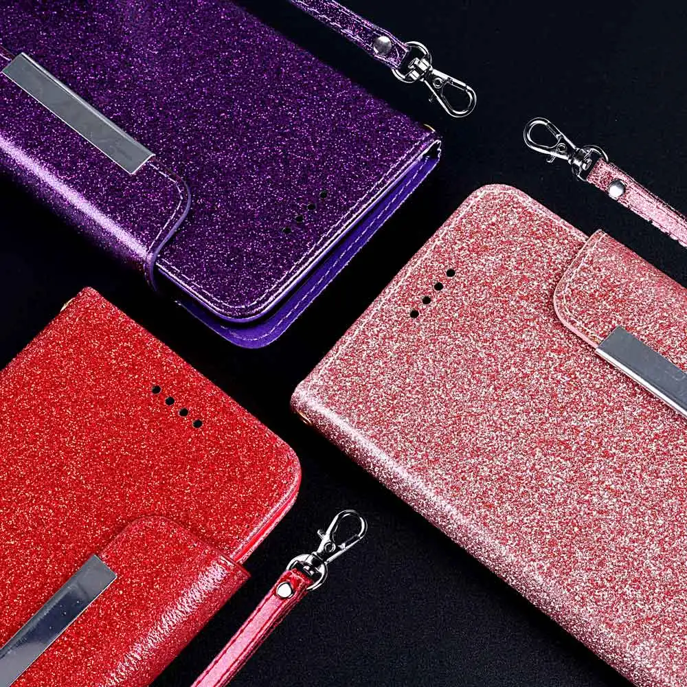 Чехол кошелек для ASUS ZenFone Max M1 (ZB555KL) блестящий чехол с карманом карт цветной