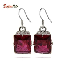 Szjinao уникальные на заказ настоящие 925 Серебряные Винтажные серьги рубиновые Свадебные обручальные женские серьги богемные ювелирные изделия