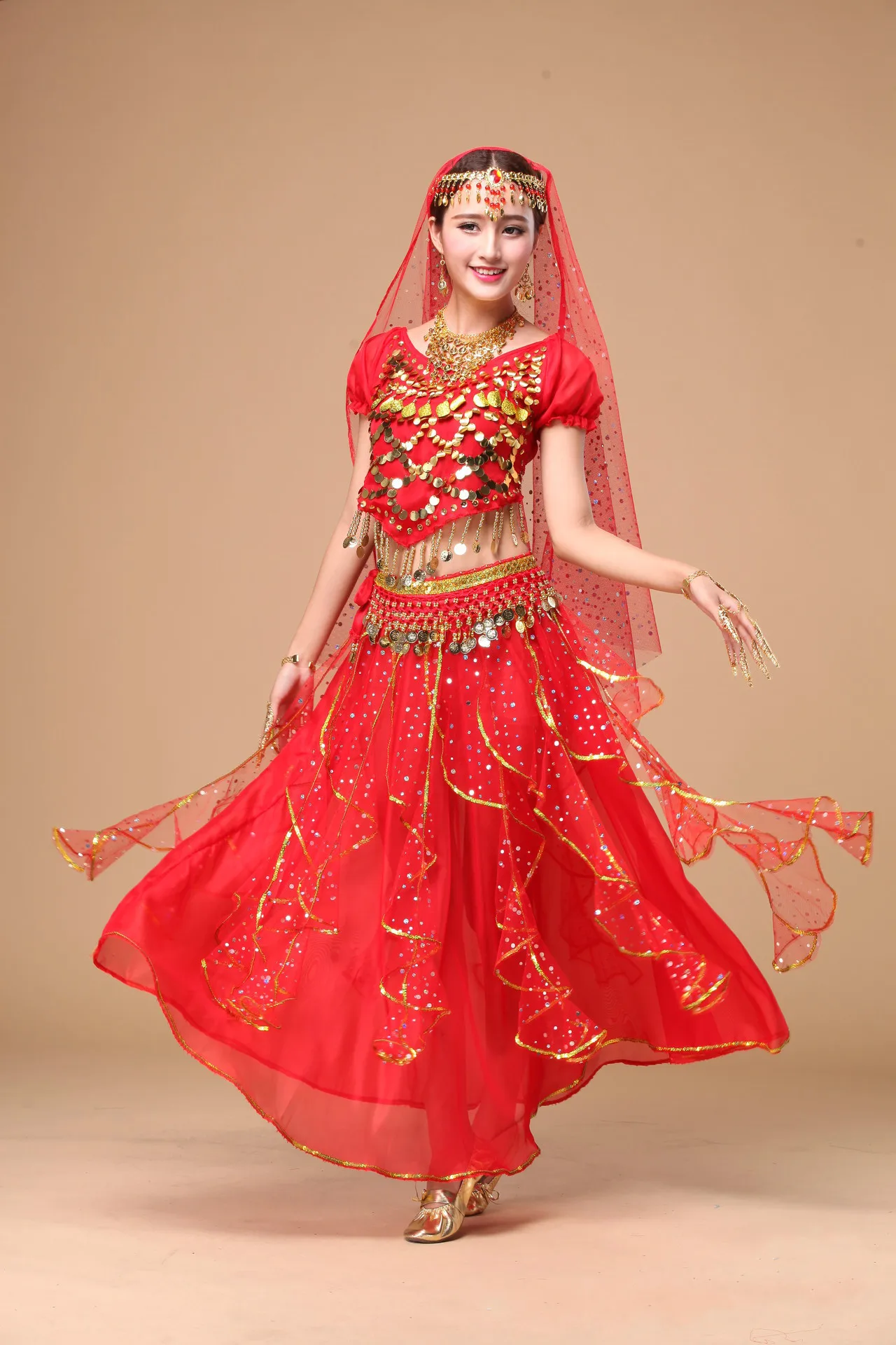 Hot Sell 8 PCS Lady Belly Dance Dress Performance Indian Dance Clothing