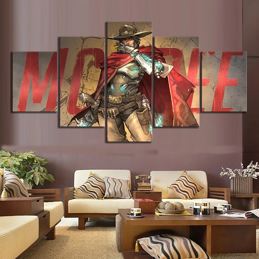 

Canvas Pictures Home Decor 5 Panel Overwatch Jesse Mccree Video Game Characters Modern Paintings Wall Art Prints Poster Modular